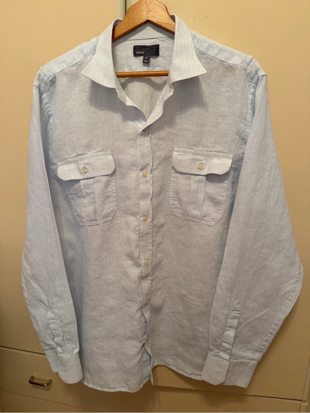 Vince Light Blue Pinstripe Cotton Button-Down Shirt